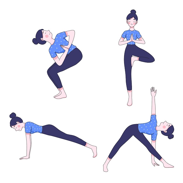 Young woman in yoga positions collection