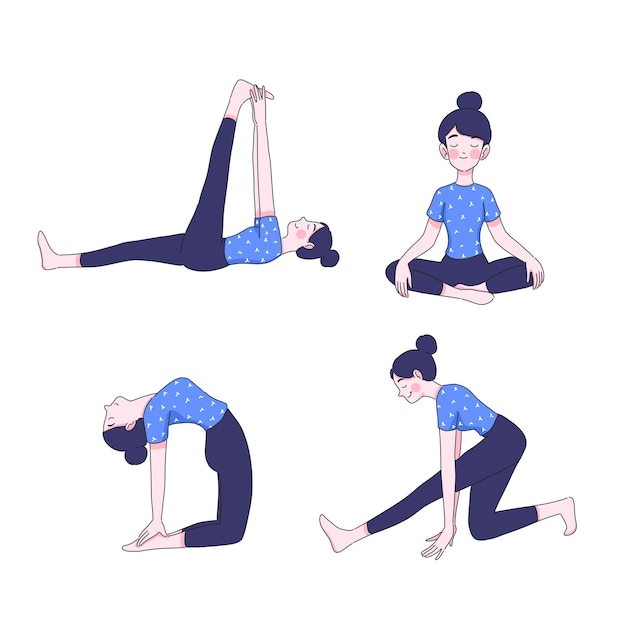 Young woman in yoga positions collection