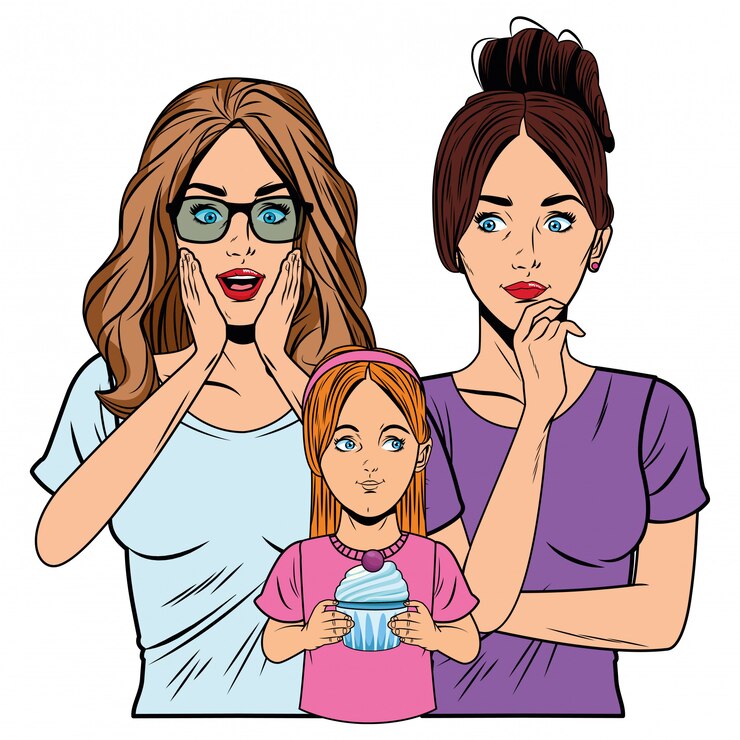 Vector young women and little girl