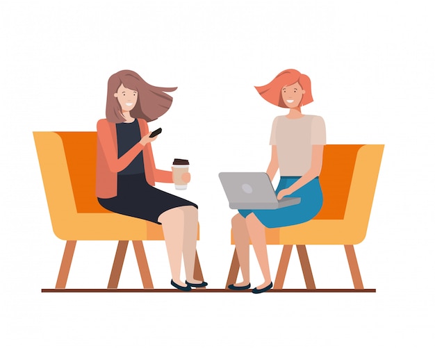 Vector young women sitting in chair