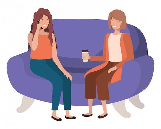 young women sitting on sofa avatar character