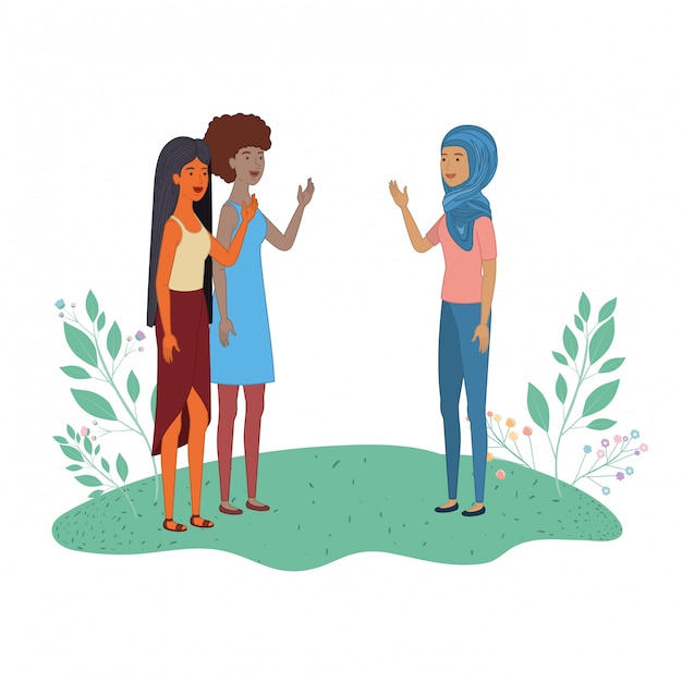 Vector young women standing in landscape character