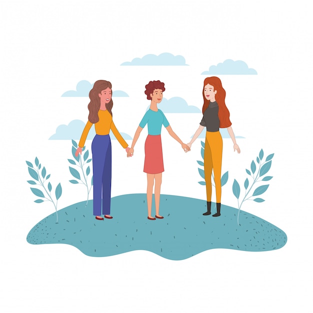 Vector young women standing in landscape character