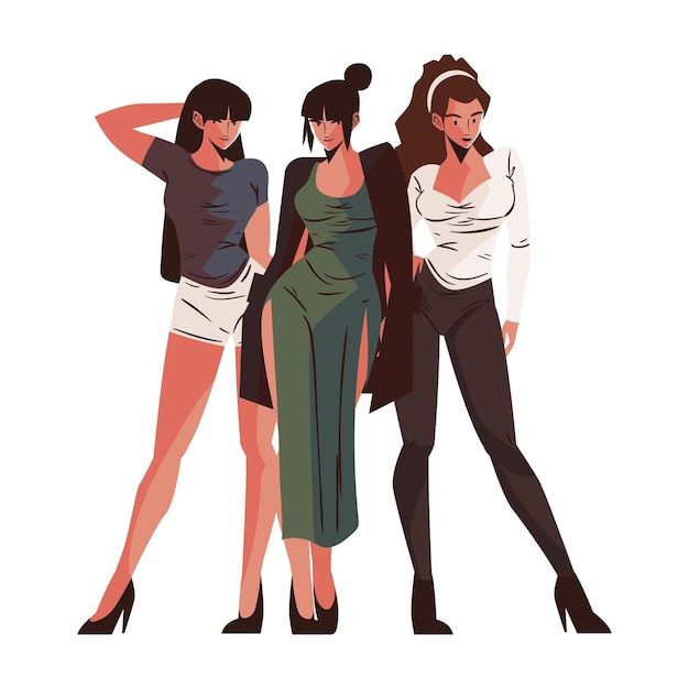 Vector young women standing