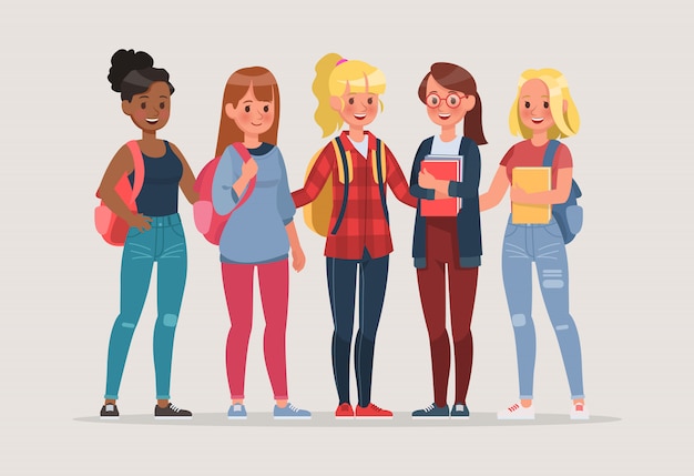 Vector young women student character set