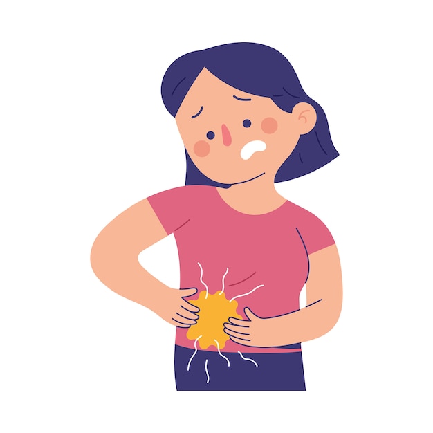 Young women suffer from lower right abdominal pain due to appendicitis pain