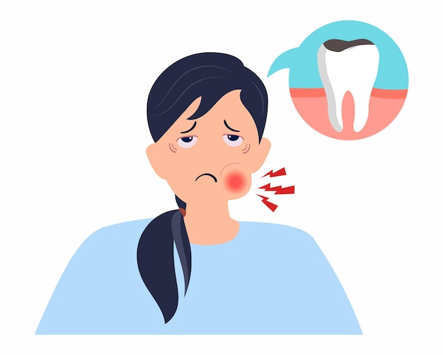 Vettore giovani donne che soffrono di dente di saggezza concetto di salute orale problema dentale