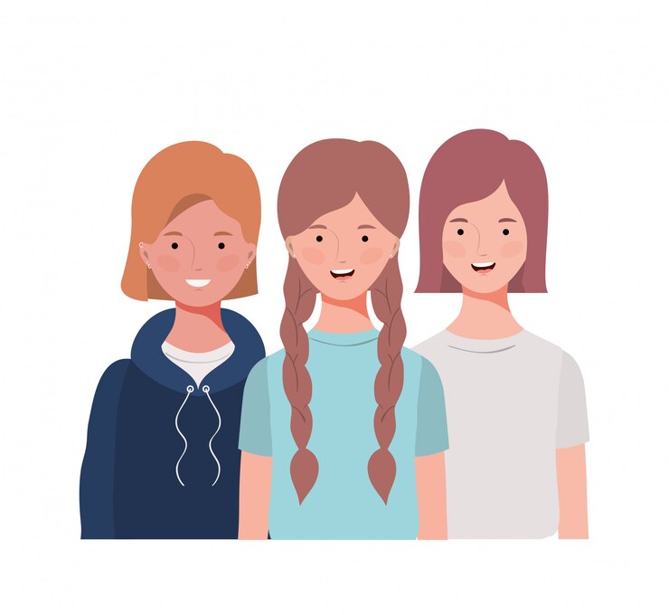 Vector young women on white