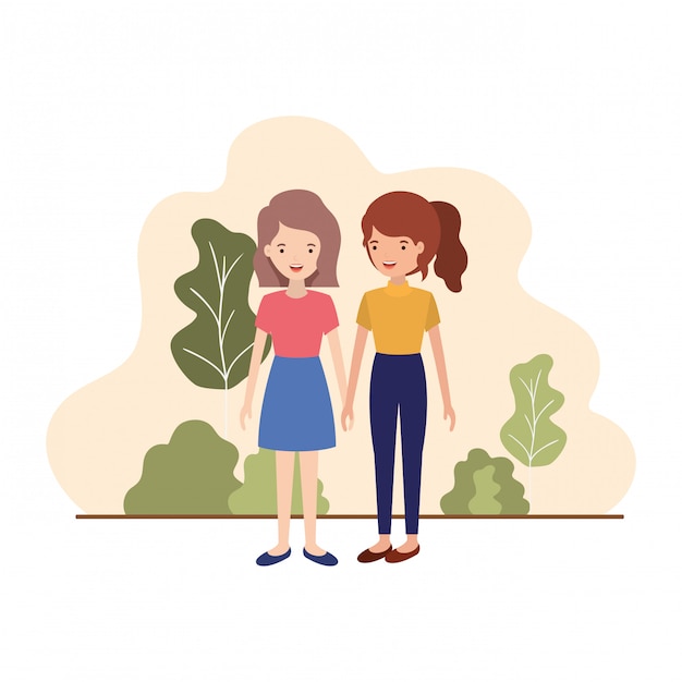 Vector young women with landscape avatar character