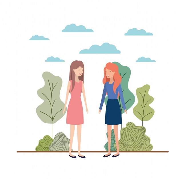 Vector young women with landscape avatar character