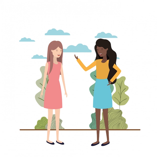 Vector young women with landscape avatar character