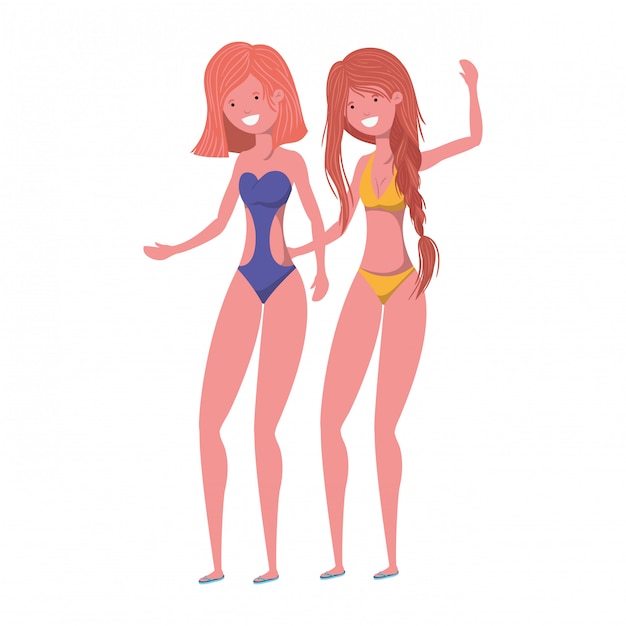 Vector young women with swimsuit on white