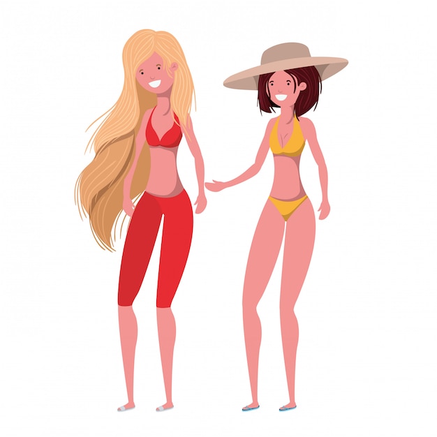 Vector young women with swimsuit on white