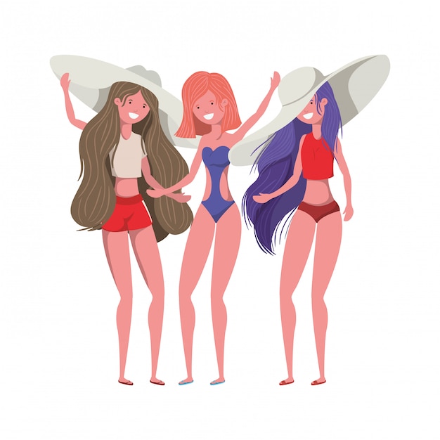 Vector young women with swimsuit on white