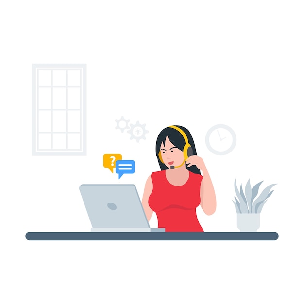 Vector young women working in customer support concept illustration