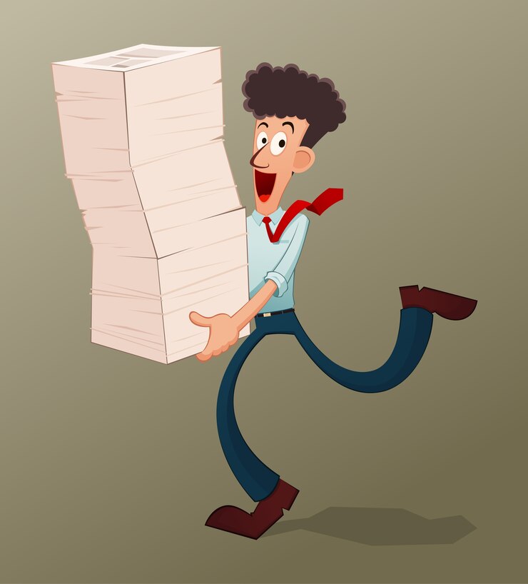 Vector young worker and documents