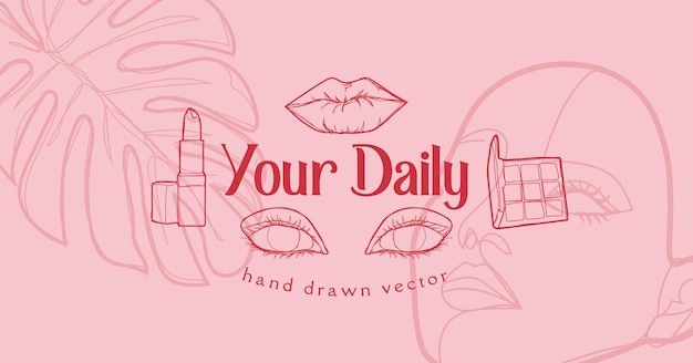 Вектор Ваш ежедневный макияж логотип и баннер ручной работы вектор