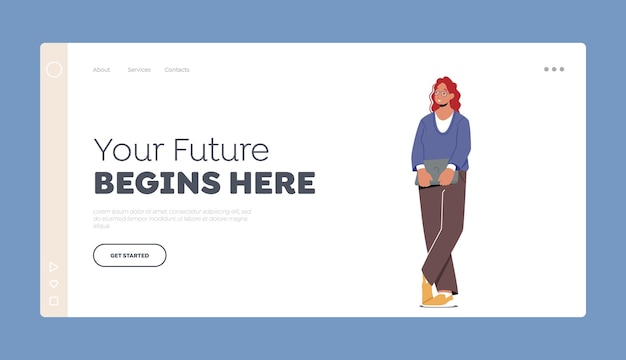 Your future begins here landing page template mature business woman wear formal apparel confident female person