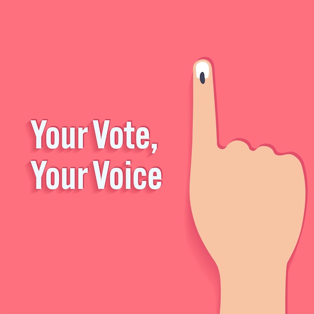 Your Vote Your Voice Text With Voting Sign On Hand Against Light Red Background