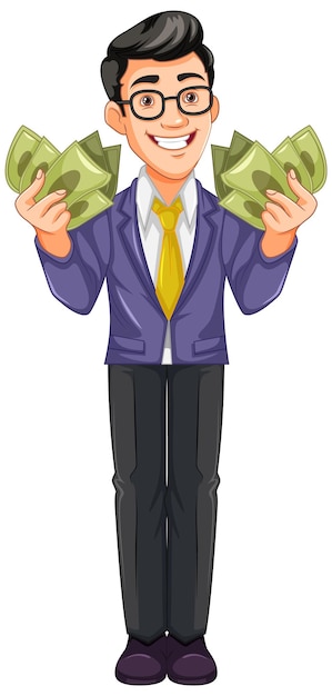 Vector youth business man holding money