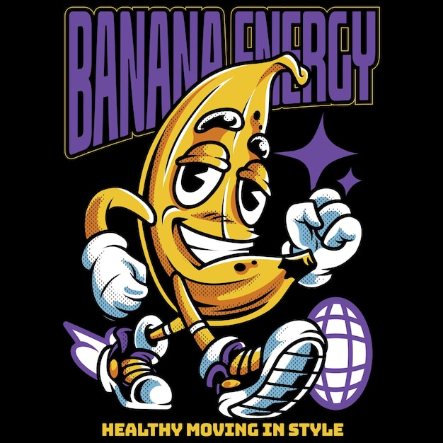 Vector youth charming banana with vintage cartoon style illustration