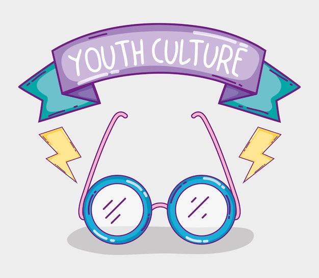 Vector youth culture cartoons glassses with ribbon banner