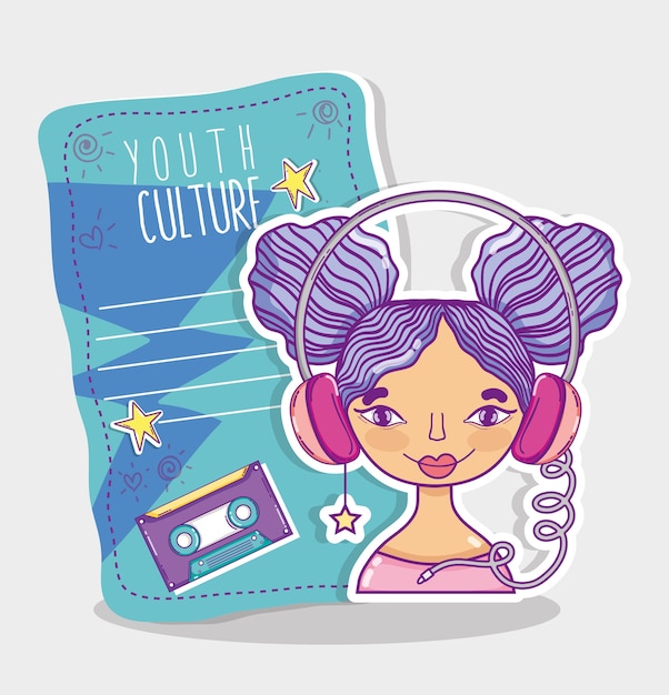 Youth culture millenial woman with blank cool paper note vector illustration graphic design