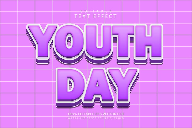 Youth day editable text effect 3 dimension emboss cartoon style