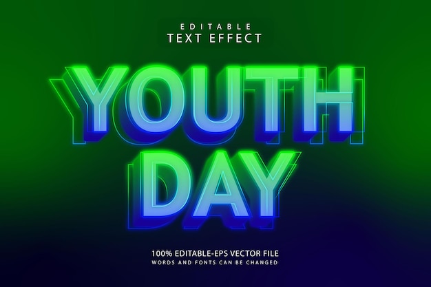 Effetto di testo modificabile per la giornata della gioventù 3 dimensioni in rilievo in stile neon