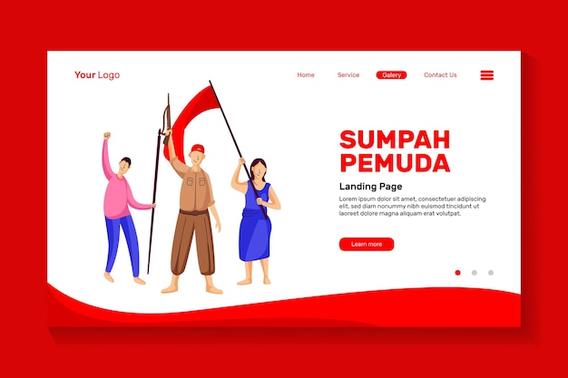 웹 사이트 랜딩 페이지 디자인의 청소년 선서에 대한 인도네시아 청소년 선서의 날을 기념하는 청소년의 열정