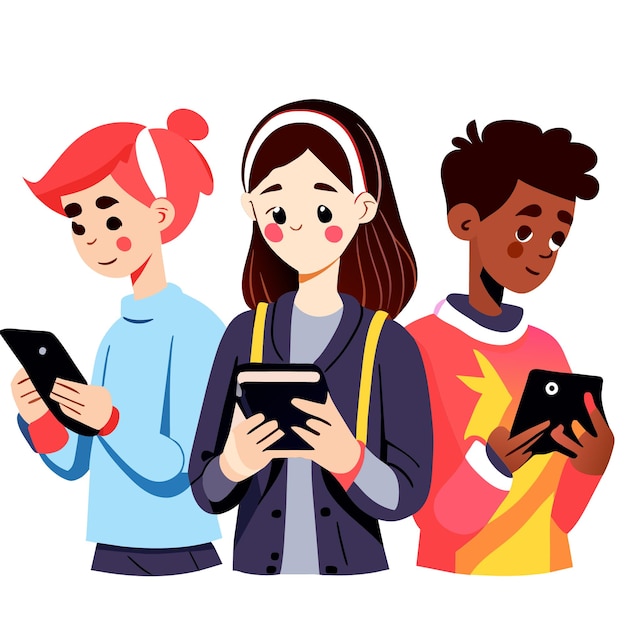 Vector youth and gadgets in illustrations