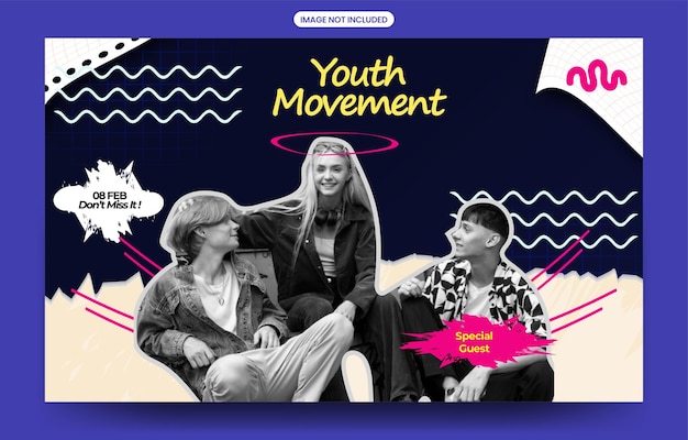 Vector youth movement colorfull event banner podcast thumbnail design template vector