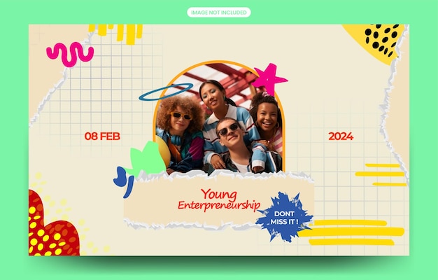 Youth movement festival colorfull horizontal event banner podcast thumbnail design template vector