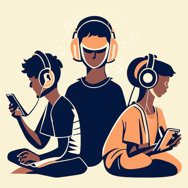 Youth and tech devices in drawings