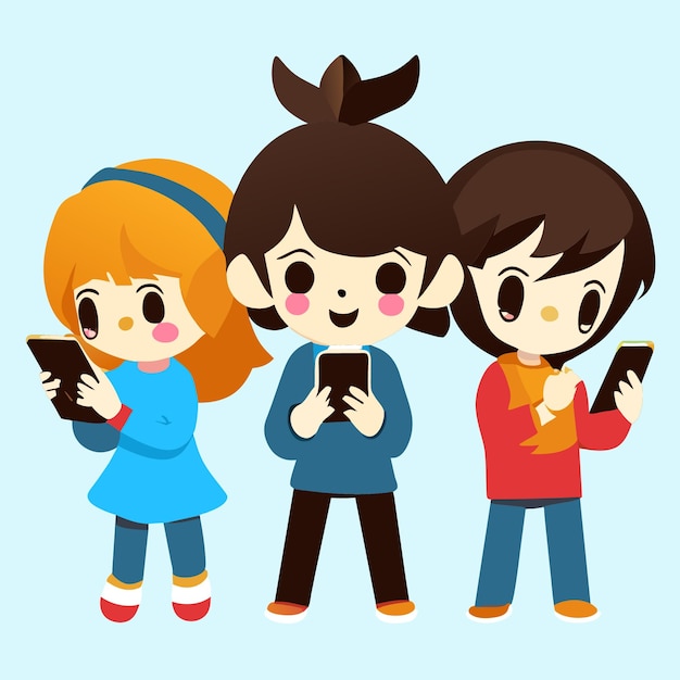 Vector youth and their tech gadgets in handdrawn scenes