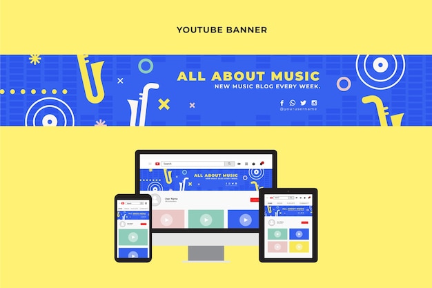 Youtube-banner met plat ontwerp