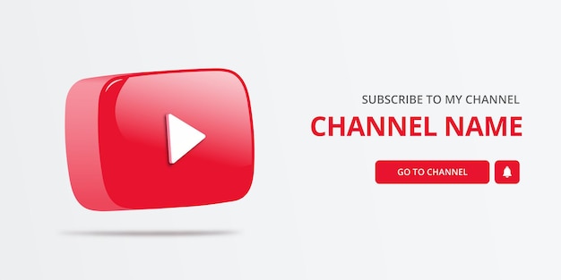 Youtube channel subscribe banner with 3d youtube logo