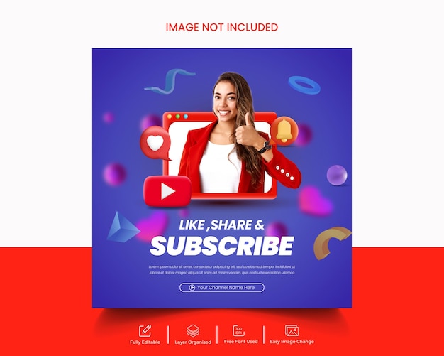 Канал YouTube подписаться на пост в instagram или шаблон баннера в социальных сетях