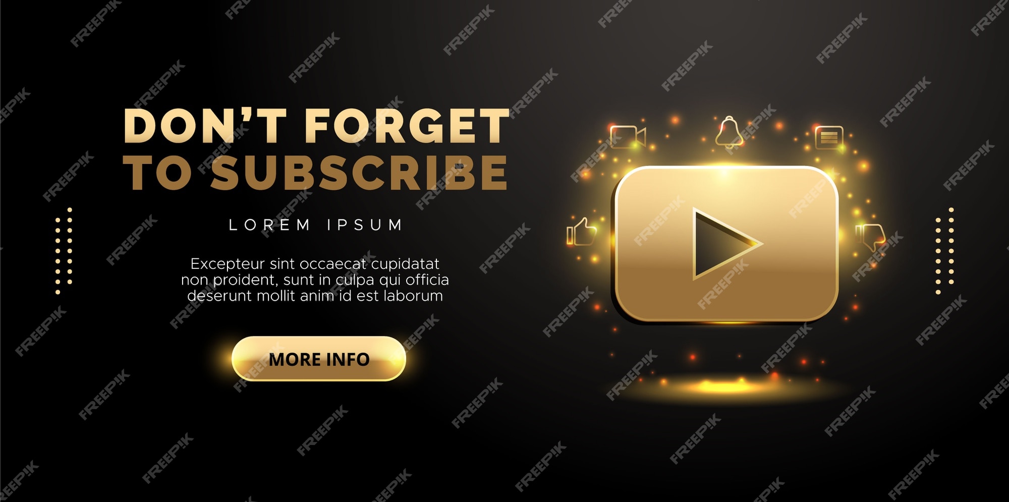 Premium Vector | Youtube design in gold on black background