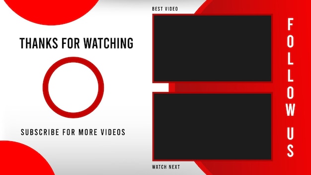 Youtube end screen red and white design geometrical template with youtube outro template.