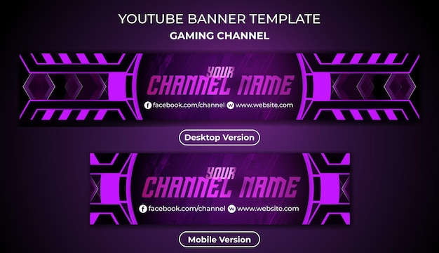 Vector youtube-gamingkanaalkunstsjabloon en moderne youtube-banner
