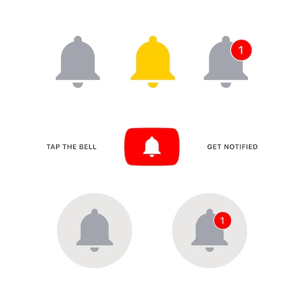 Youtube Get Notified Bell Icon Set Vector Illustration On White Background Vector illustration