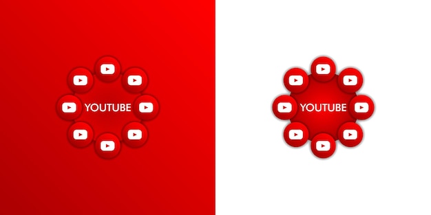 Дизайн значков YouTube и значки уведомлений на красном фоне