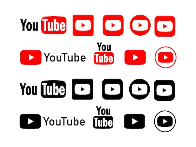 YouTube アイコンを設定 ソーシャル メディアの概念 黒の人気のあるソーシャル メディアの兆候 YouTube のセット