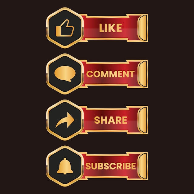 youtube like comment share and subscribe text button vector set