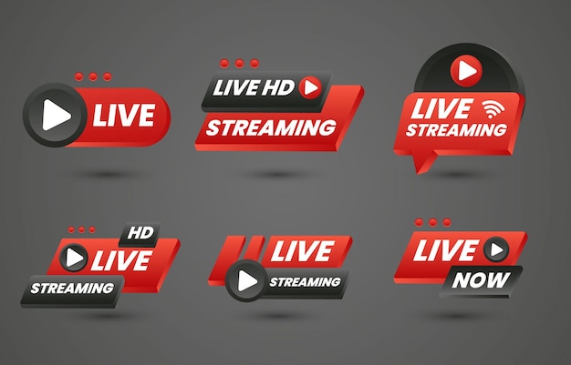 Vettore collezione di set di badge per lo streaming live di youtube