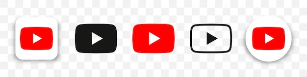 Vector youtube logo icons collection in different style on a transparent background