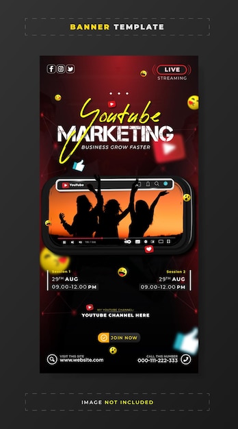 Modello di banner per la promozione del marketing su youtube