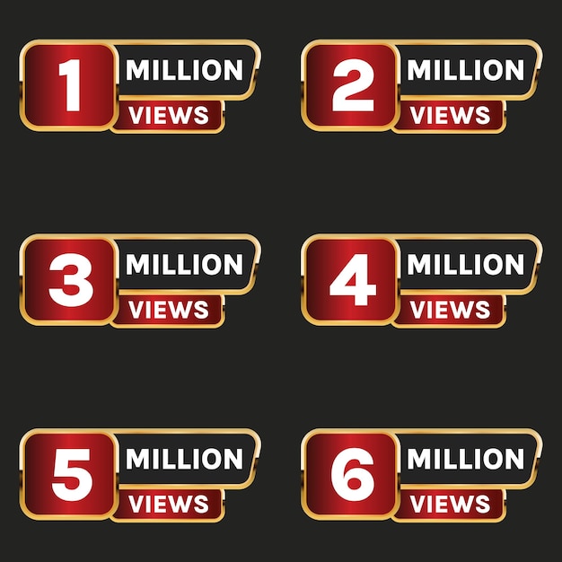 youtube miljoen views viering bannerontwerp, 1 miljoen views tot 6 miljoen views badge