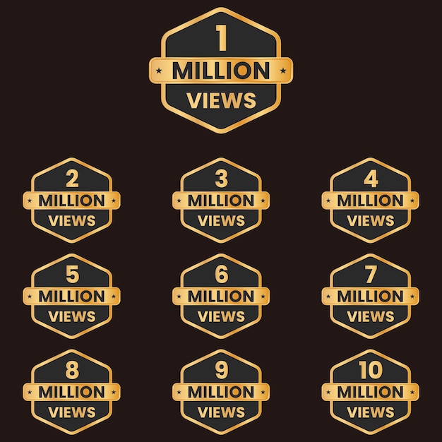 Vector youtube million views celebration banner.1 million views badge, 1m to 10m views banner set